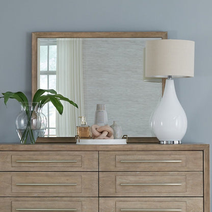 Brentwood Rectangular Landscape Mirror - Sandstone Oak Wood Frame