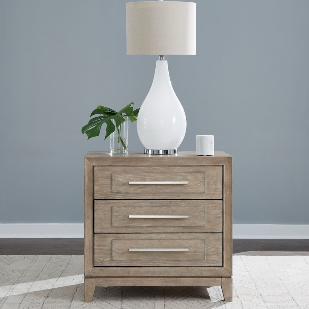 Brentwood 3 Drawer Bedroom Nightstand with AC USB Charging Station - Sandstone