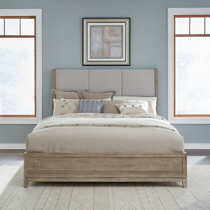 Brentwood King Upholstered Bed - Sandstone Oak Wood