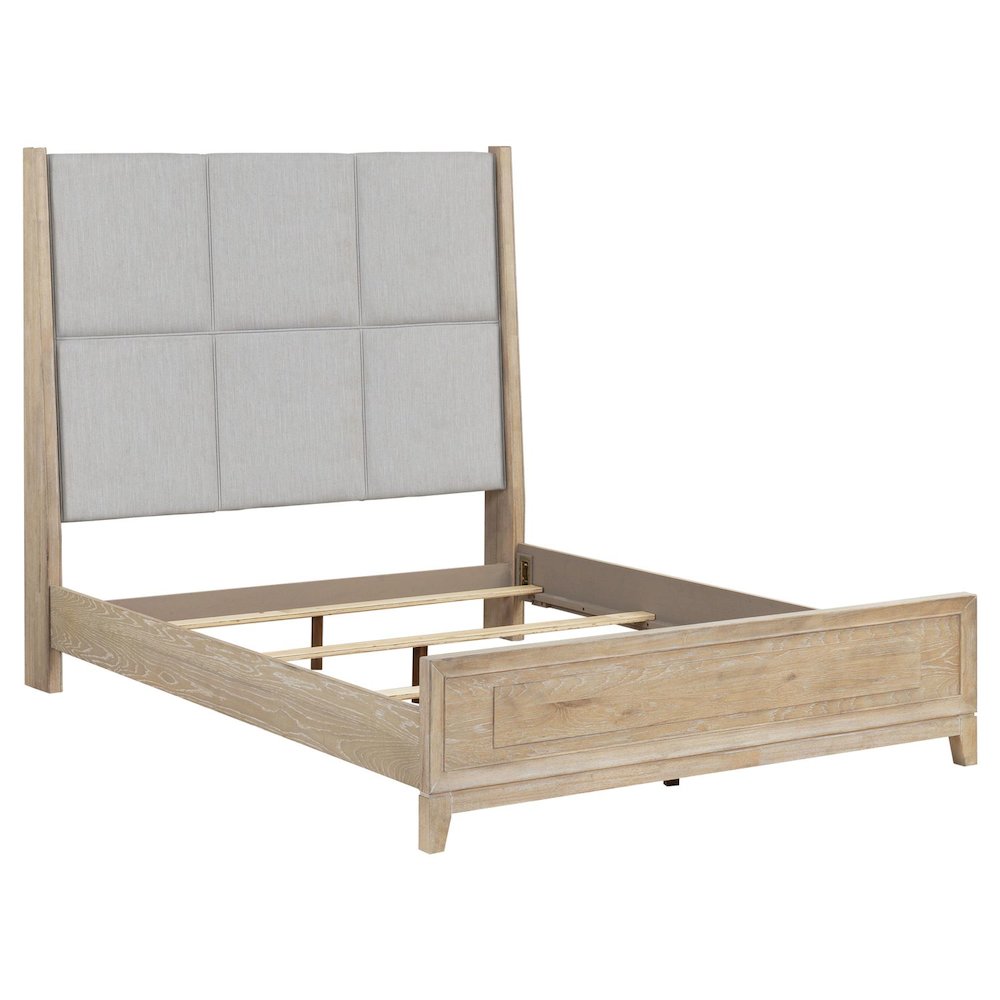 Brentwood Queen Upholstered Bed - Sandstone Oak Wood