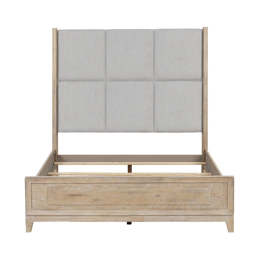 Brentwood Queen Upholstered Bed - Sandstone Oak Wood