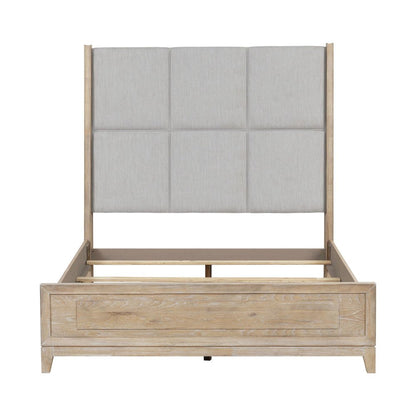 Brentwood Queen Upholstered Bed - Sandstone Oak Wood