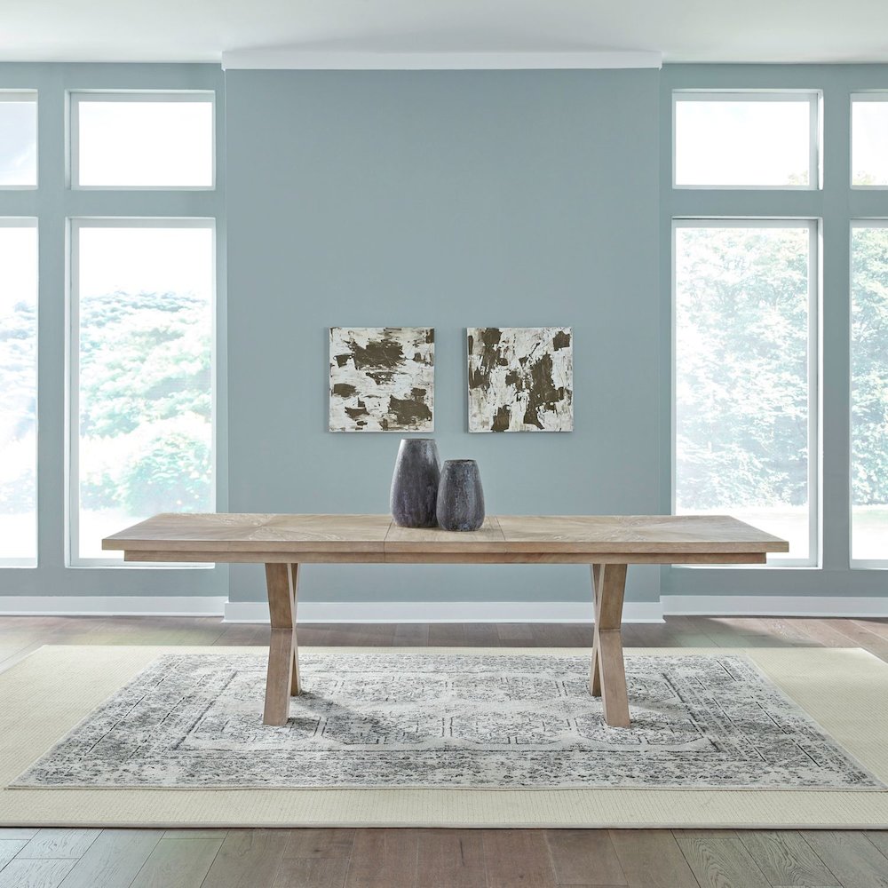Brentwood Double Pedestal Table Set - Sandstone Oak Wood