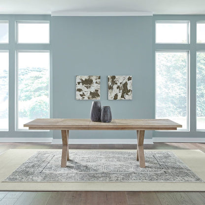 Brentwood Double Pedestal Table Set - Sandstone Oak Wood