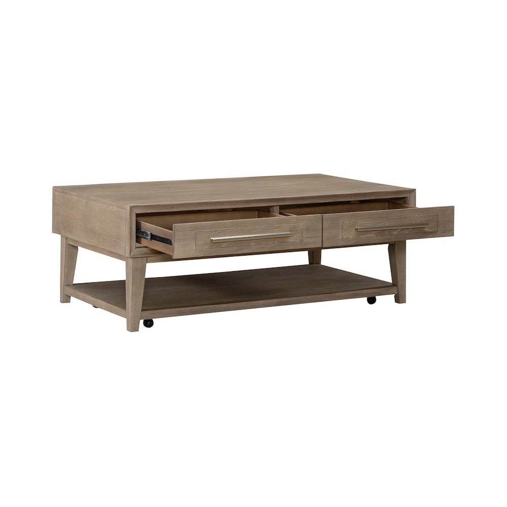 Brentwood Cocktail Table with Drawer Storage - Sandstone Oak Wood