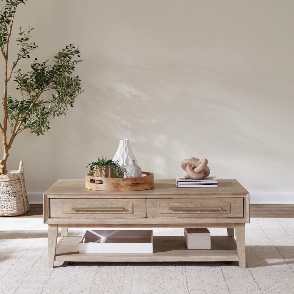 Brentwood Cocktail Table with Drawer Storage - Sandstone Oak Wood