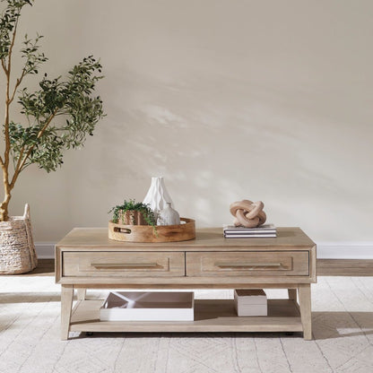 Brentwood Cocktail Table with Drawer Storage - Sandstone Oak Wood