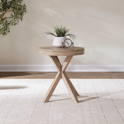Brentwood Round End Table for Living Room - Sandstone Oak Wood