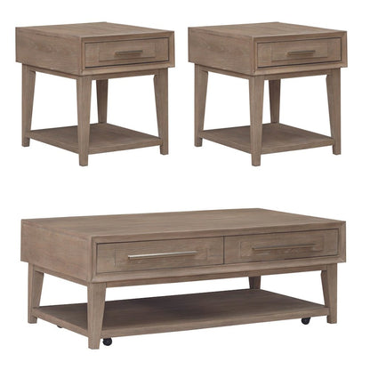 3 Piece Living Room Set, Cocktail Table, 2 Drawer End Tables -Sandstone Oak Wood