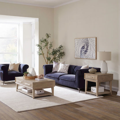 3 Piece Living Room Set, Cocktail Table, 2 Drawer End Tables -Sandstone Oak Wood