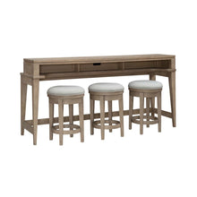4 Piece Living Room Set, Console Bar Table, 3 Swivel Stools - Sandstone Oak Wood