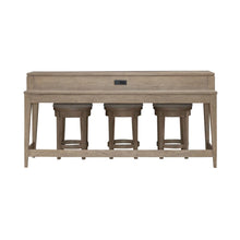 4 Piece Living Room Set, Console Bar Table, 3 Swivel Stools - Sandstone Oak Wood