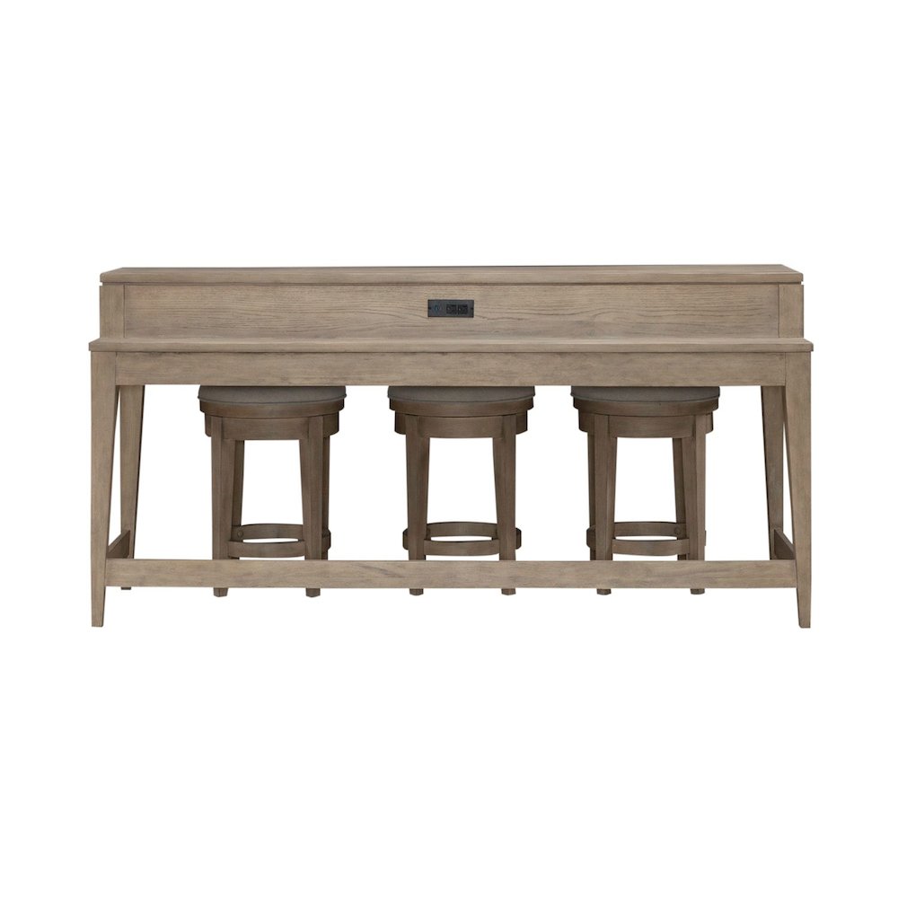 4 Piece Living Room Set, Console Bar Table, 3 Swivel Stools - Sandstone Oak Wood