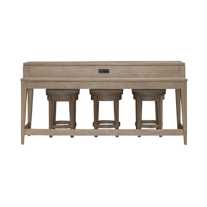 4 Piece Living Room Set, Console Bar Table, 3 Swivel Stools - Sandstone Oak Wood
