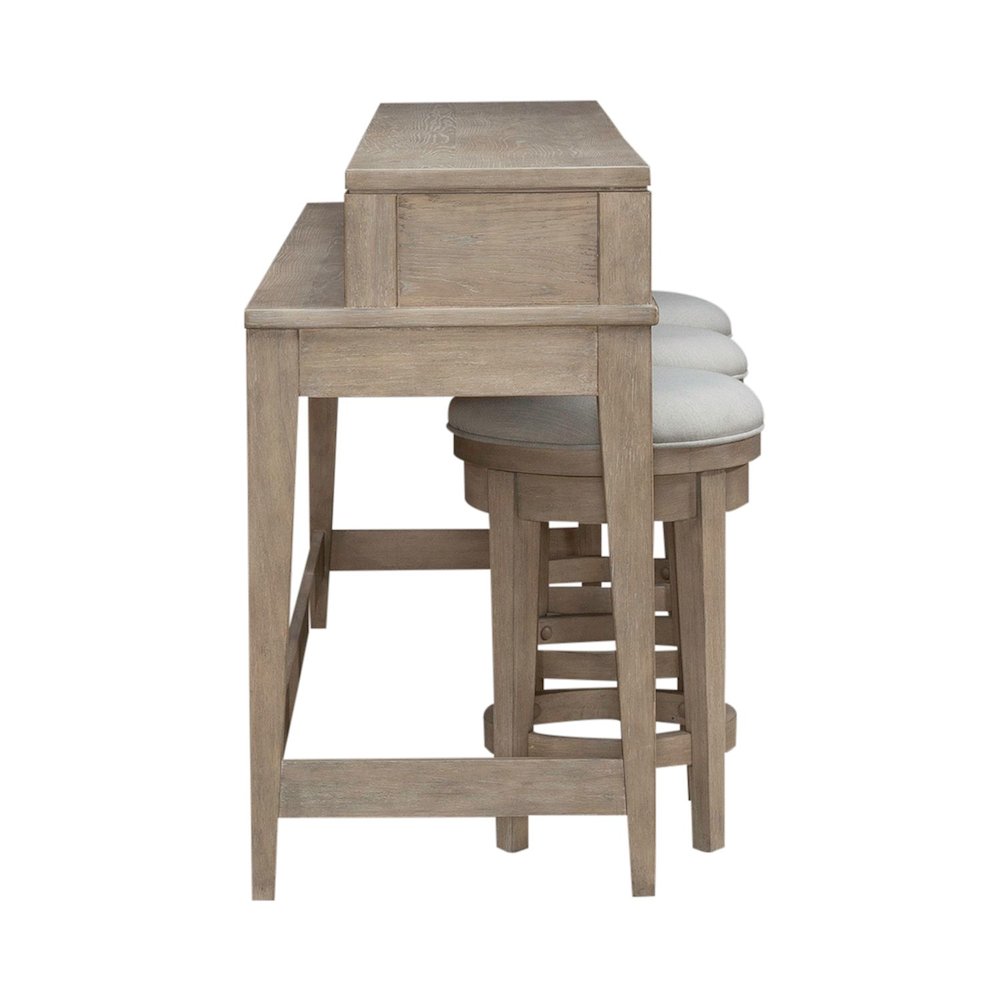 4 Piece Living Room Set, Console Bar Table, 3 Swivel Stools - Sandstone Oak Wood