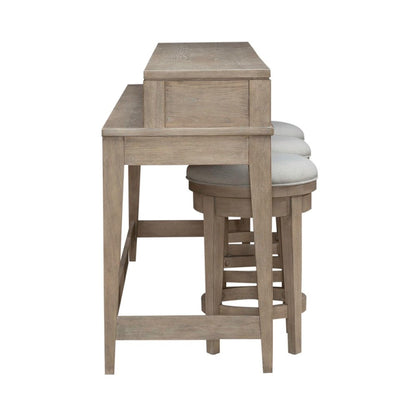 4 Piece Living Room Set, Console Bar Table, 3 Swivel Stools - Sandstone Oak Wood