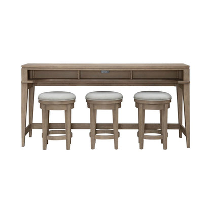 4 Piece Living Room Set, Console Bar Table, 3 Swivel Stools - Sandstone Oak Wood