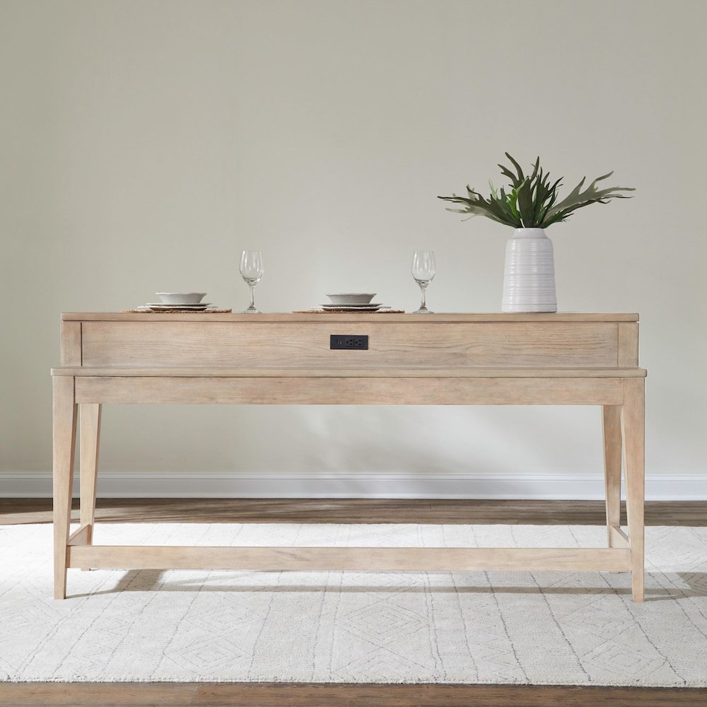 Brentwood Console Bar Table with AC, USB Charging Station - Sandstone Oak Wood
