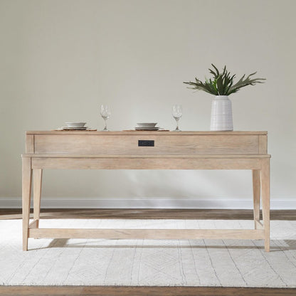 Brentwood Console Bar Table with AC, USB Charging Station - Sandstone Oak Wood