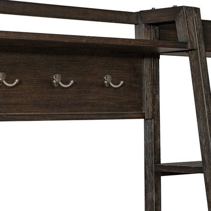 Mill Creek Wall Bridge with 6 Double Hanging Hooks - Peppercorn Oak Wood