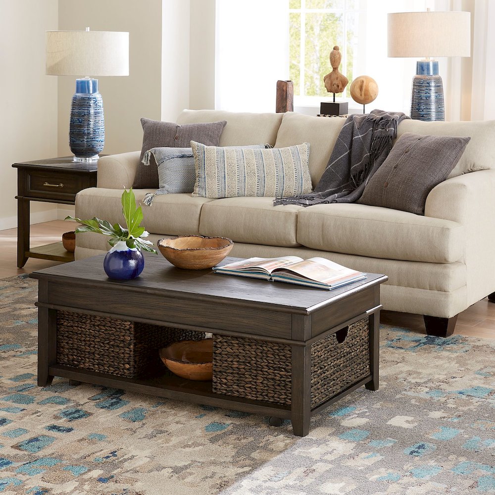 3 Pc Living Room Set - Rectangular Lift Top Cocktail Table, 2 Drawer End Tables