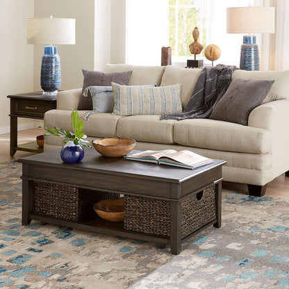 3 Pc Living Room Set - Rectangular Lift Top Cocktail Table, 2 Drawer End Tables