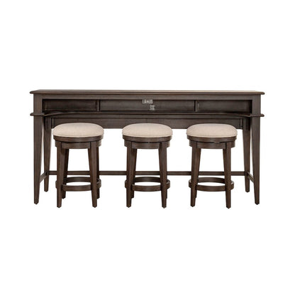 Mill Creek 4 PcConsole Table Set - 3 Upholstered Stools AC USB Charging Station