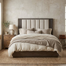Upholstered Caffe Headboard with Modern Panel Design and Mounting Hardware