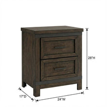 Rustic Brown Nightstand with 2 Drawers and Saw Cut Finish