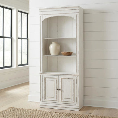 Antique White Bunching Bookcase With Rubberwood And Veneers For Office Storage