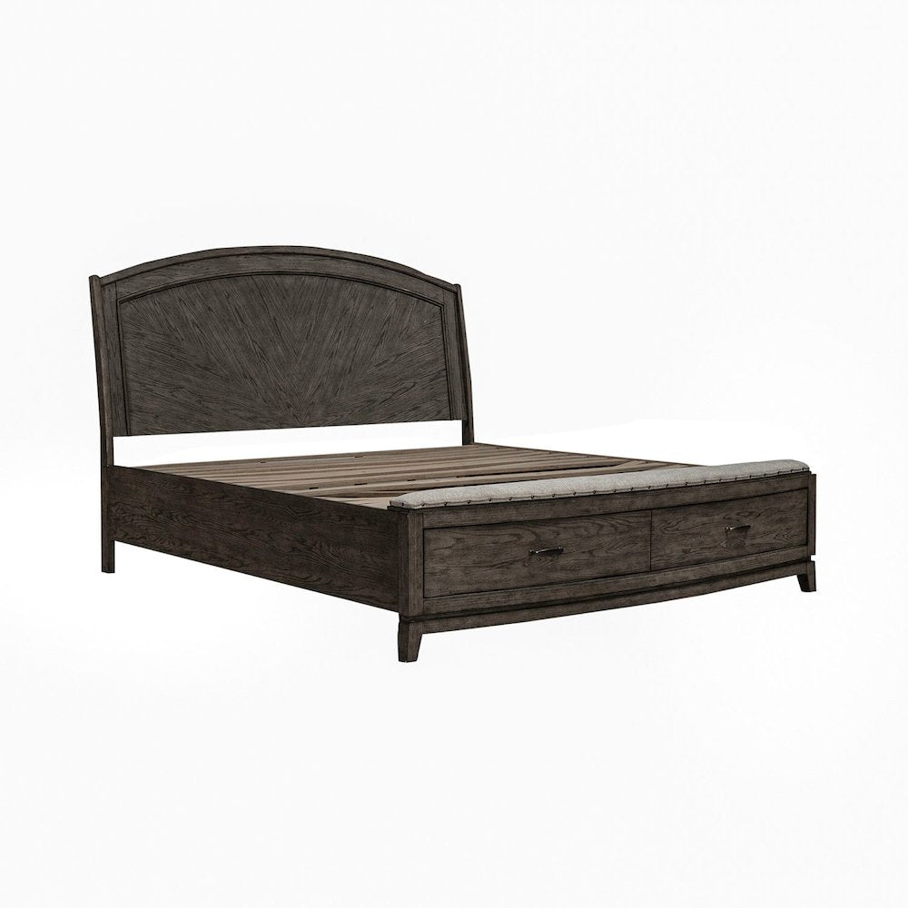 Avalon King Panel Storage Bed with Footboard Drawer - Coffee Bean Oak Wood