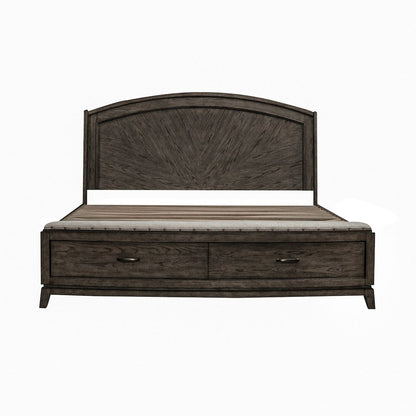 Avalon King Panel Storage Bed with Footboard Drawer - Coffee Bean Oak Wood