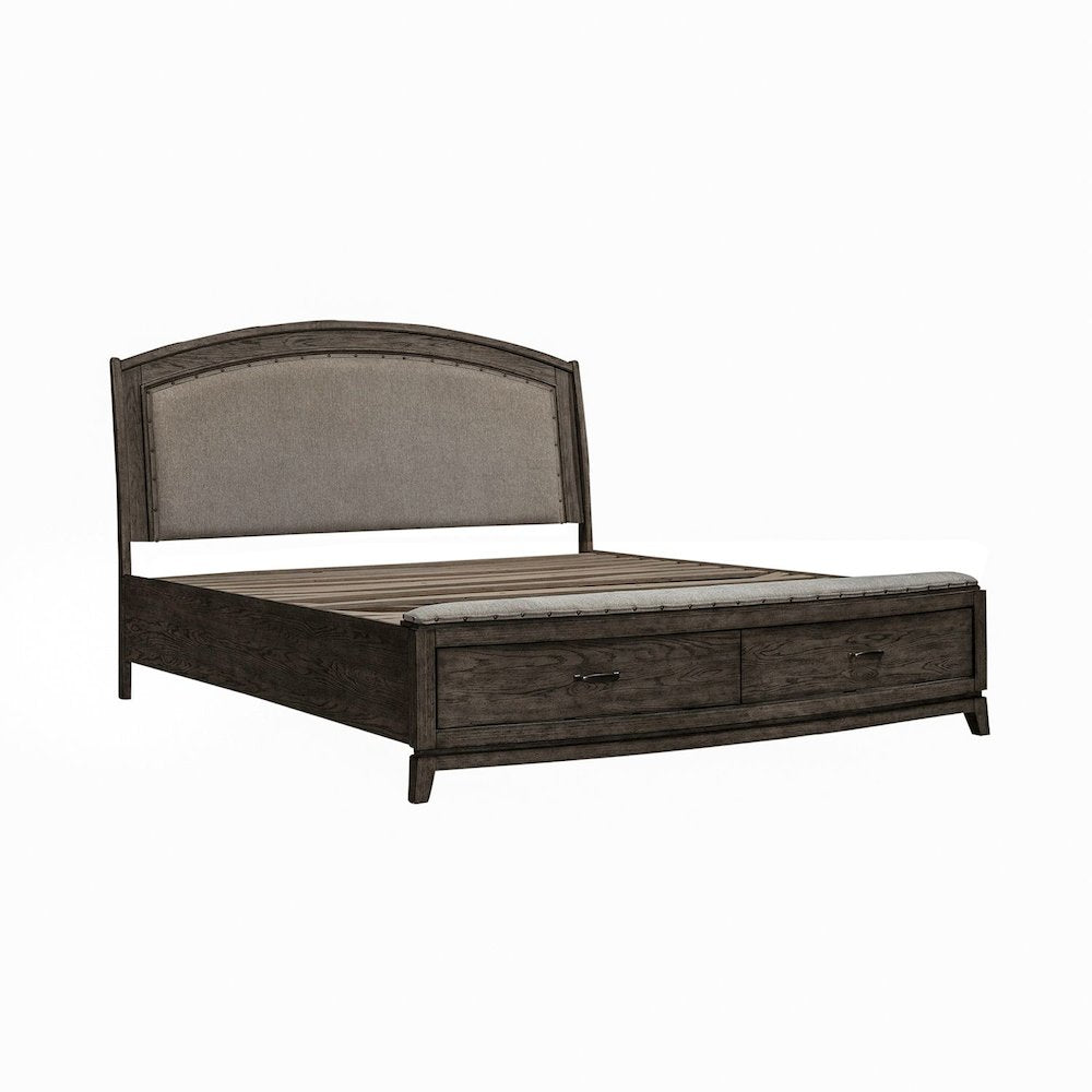 Avalon King Upholstered Storage Bed - Coffee Bean Oak Wood