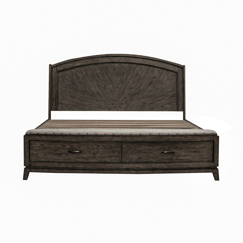 Avalon Queen Panel Storage Bed with Footboard Drawer - Coffee Bean Oak Wood