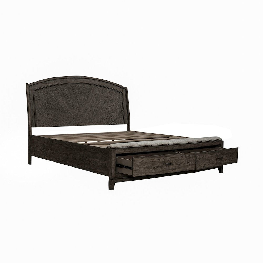 Avalon Queen Panel Storage Bed with Footboard Drawer - Coffee Bean Oak Wood