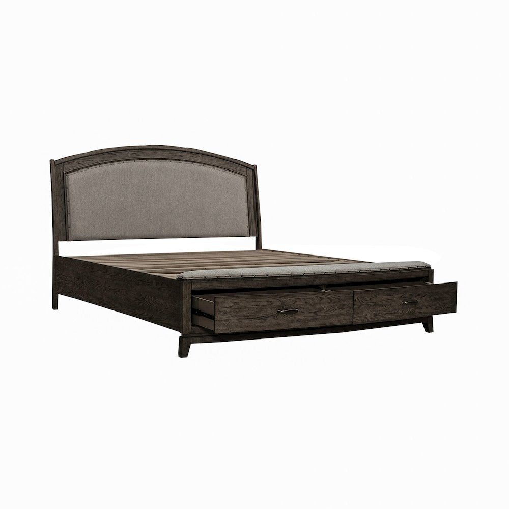 Avalon Queen Upholstered Storage Bed - Coffee Bean Oak Wood