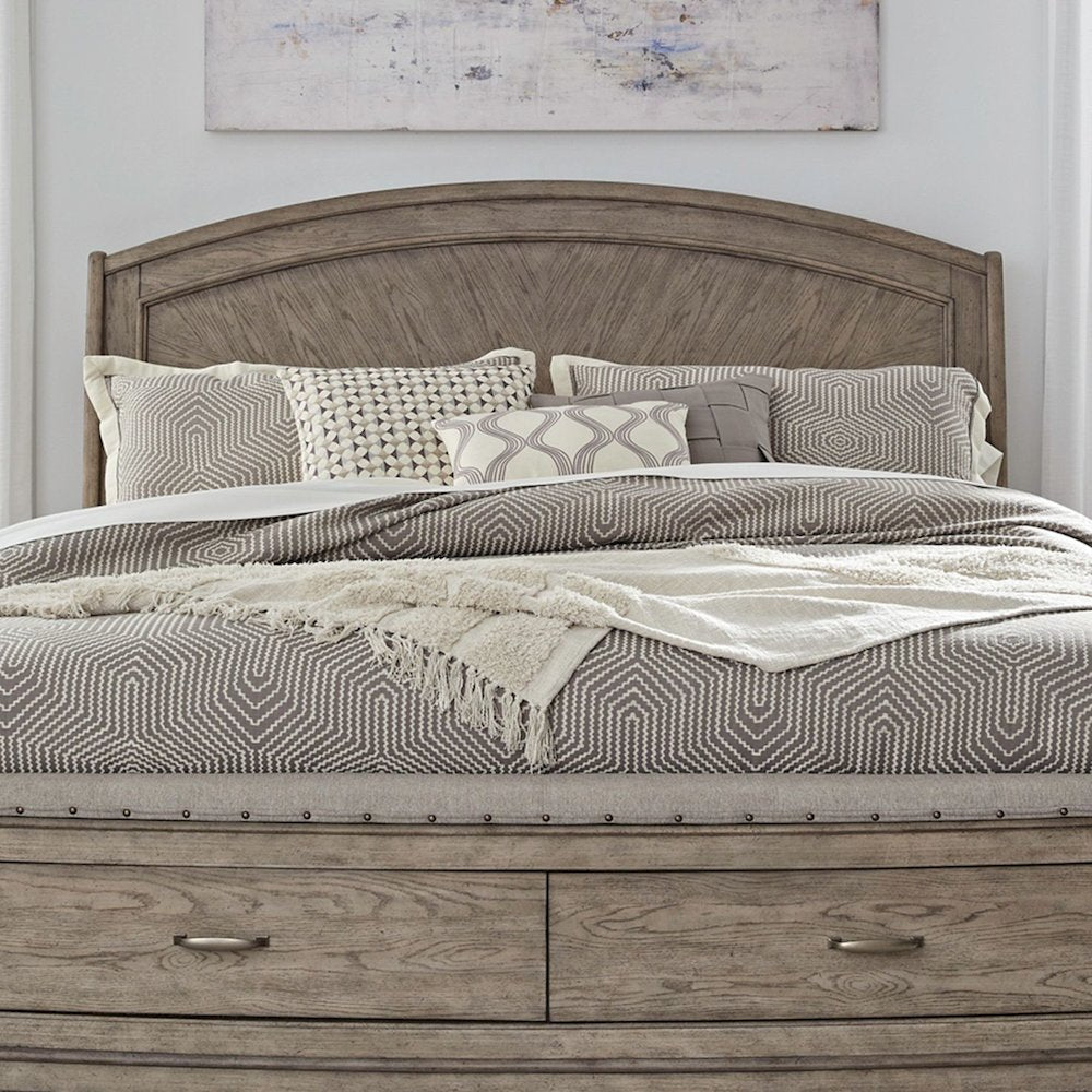 Avalon Queen Panel Headboard with Oak Wood Frame  - Burnished Beige