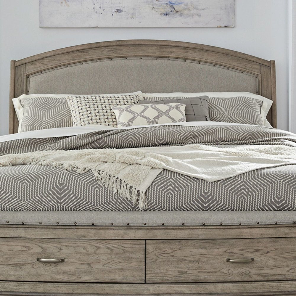 Avalon Queen Upholstered Headboard with Oak Wood Frame  - Burnished Beige