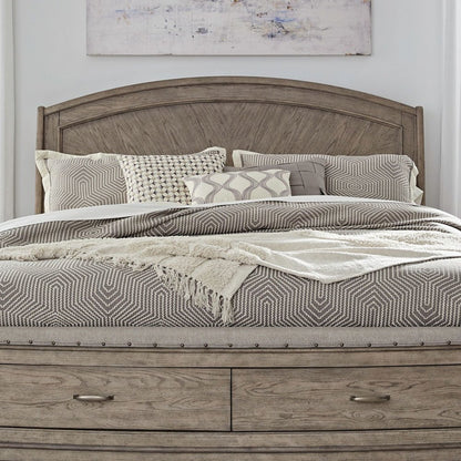 Avalon King Panel Headboard with Oak Wood Frame  - Burnished Beige