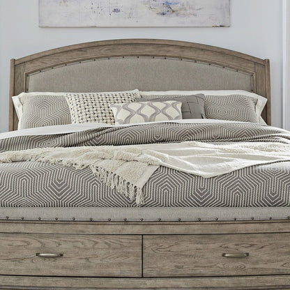 Avalon King Upholstered Headboard with Oak Wood Frame  - Burnished Beige