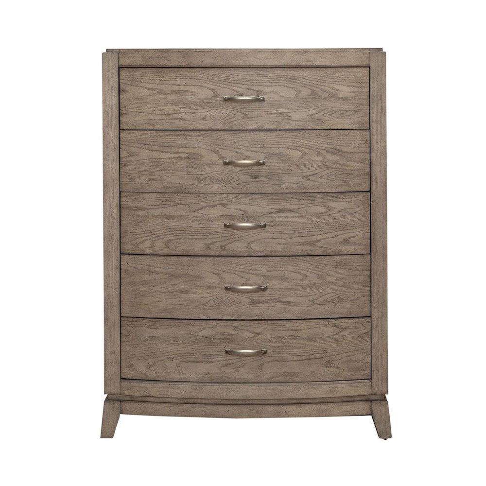Avalon 5 Drawer Chest for Bedroom - Burnished Beige Oak Wood