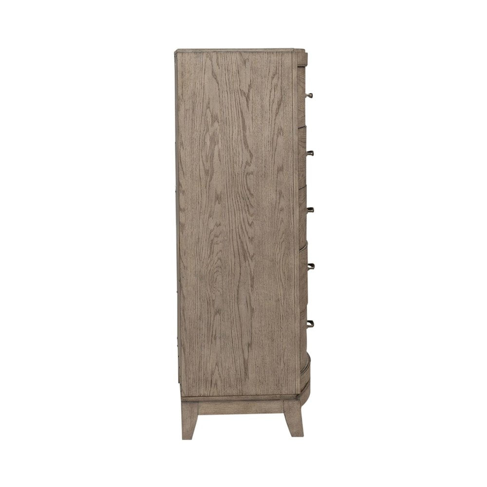 Avalon 5 Drawer Chest for Bedroom - Burnished Beige Oak Wood