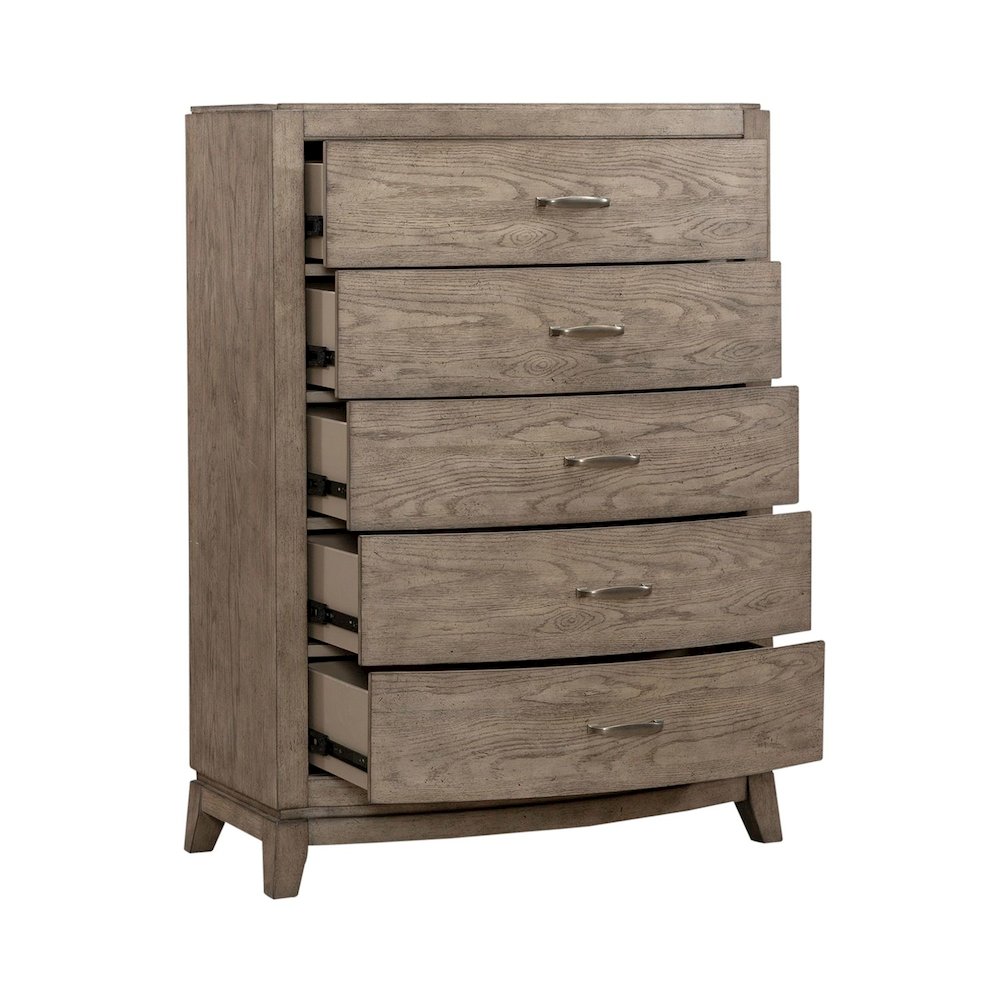 Avalon 5 Drawer Chest for Bedroom - Burnished Beige Oak Wood