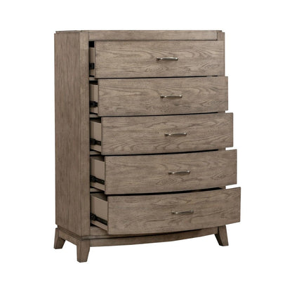 Avalon 5 Drawer Chest for Bedroom - Burnished Beige Oak Wood