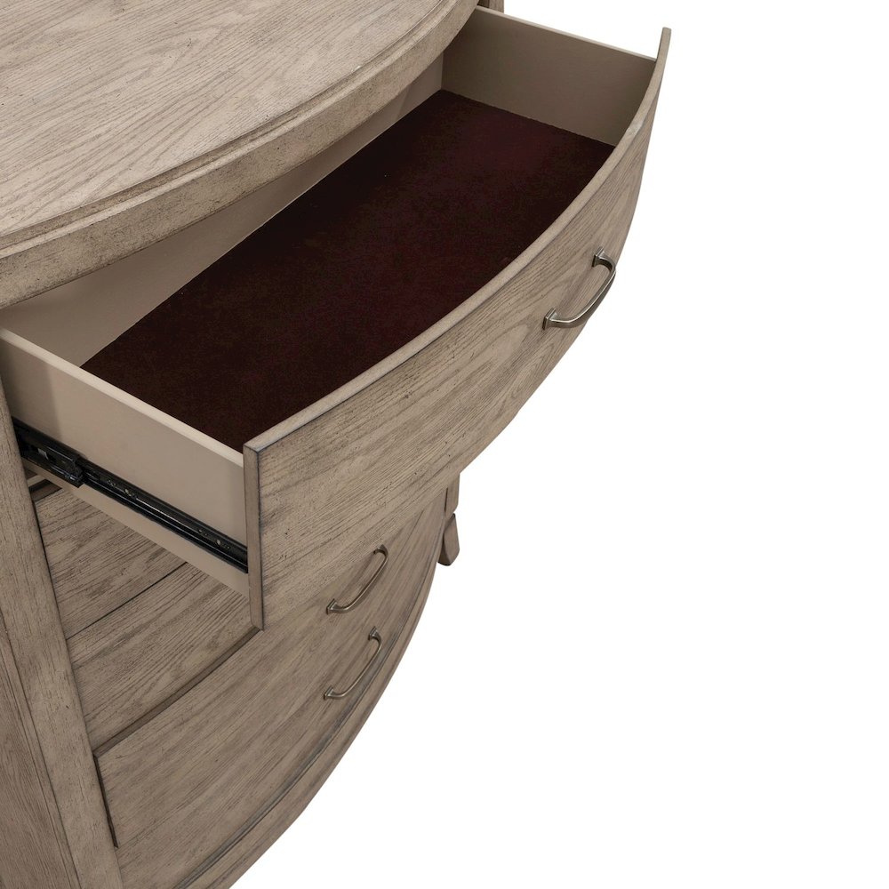 Avalon 5 Drawer Chest for Bedroom - Burnished Beige Oak Wood