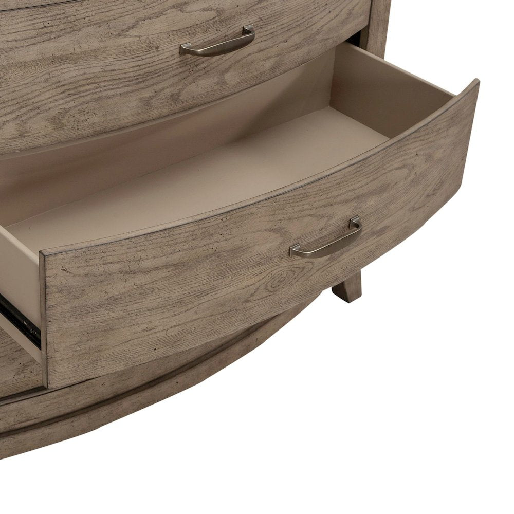 Avalon 5 Drawer Chest for Bedroom - Burnished Beige Oak Wood
