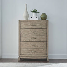 Avalon 5 Drawer Chest for Bedroom - Burnished Beige Oak Wood