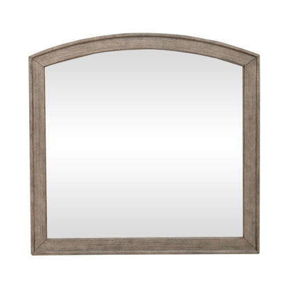Arched Mirror with Dresser Mount 41" x 40"- Burnished Beige Oak Wood Frame