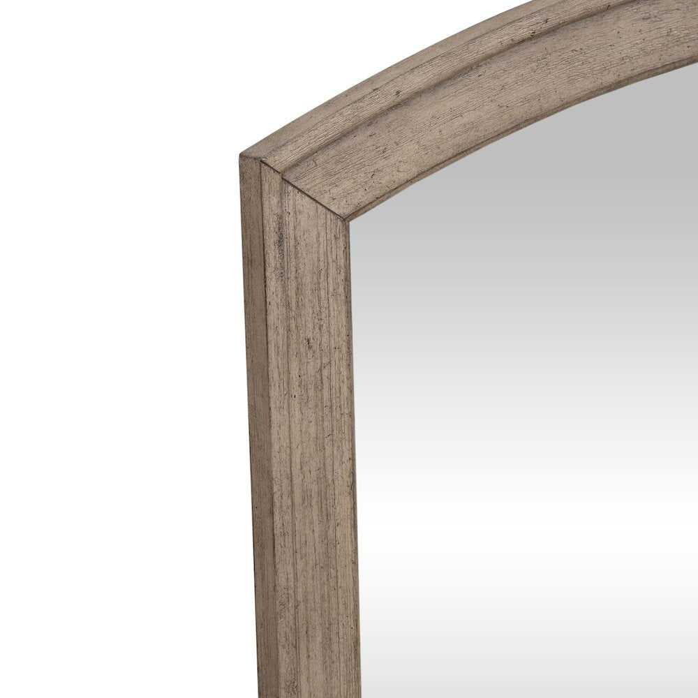 Arched Mirror with Dresser Mount 41" x 40"- Burnished Beige Oak Wood Frame