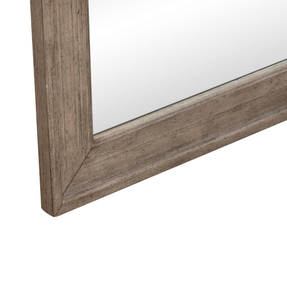 Arched Mirror with Dresser Mount 41" x 40"- Burnished Beige Oak Wood Frame